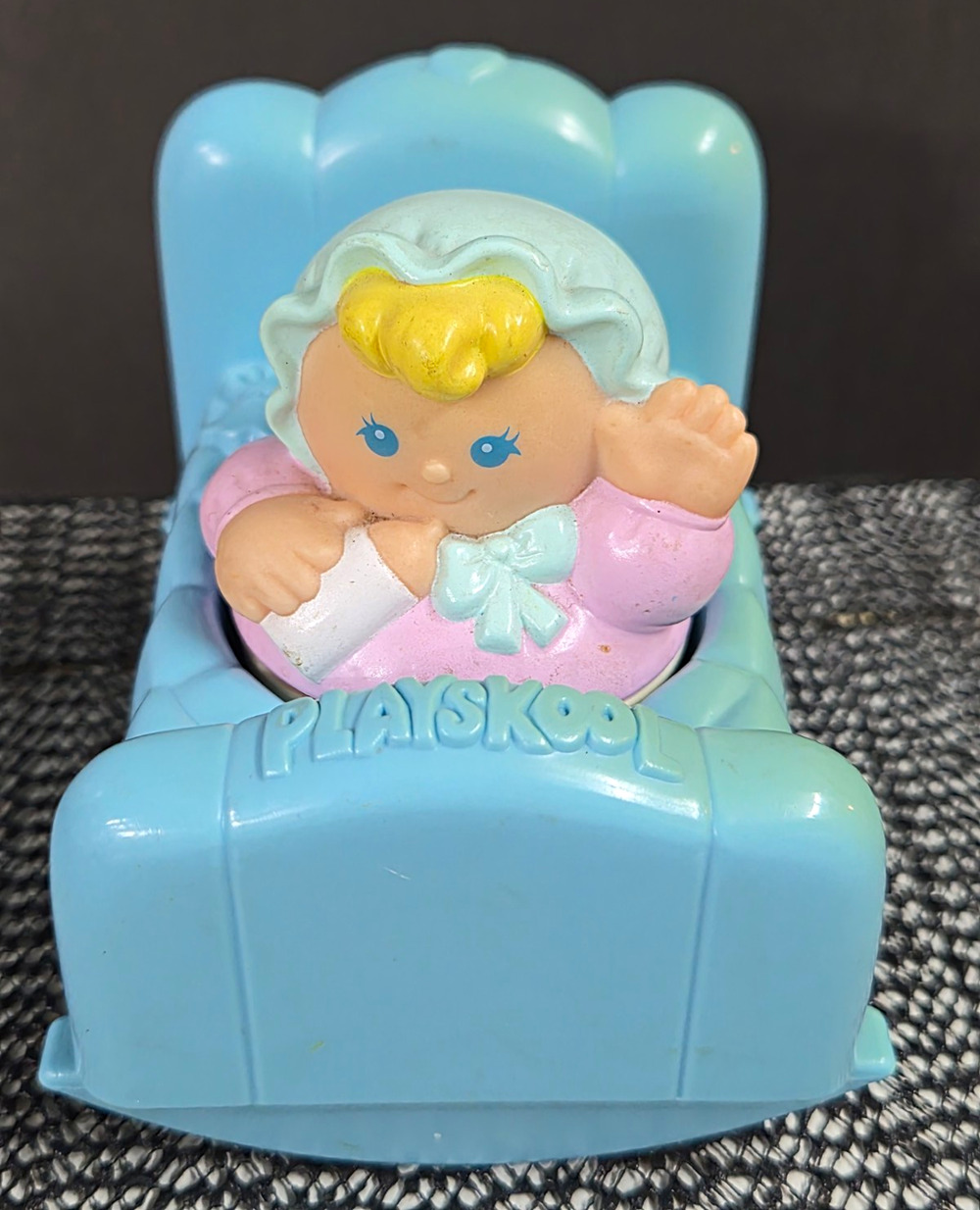 Playskool Baby in High Chair Figure Toy Blue Pink Plastic Vintage 1991 #5917